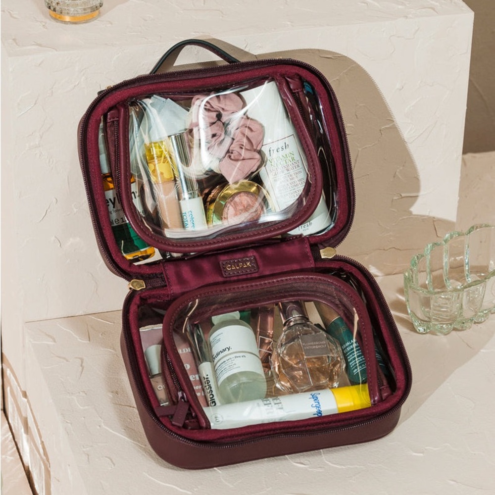Calpak Small Cosmetics Case in Burgundy